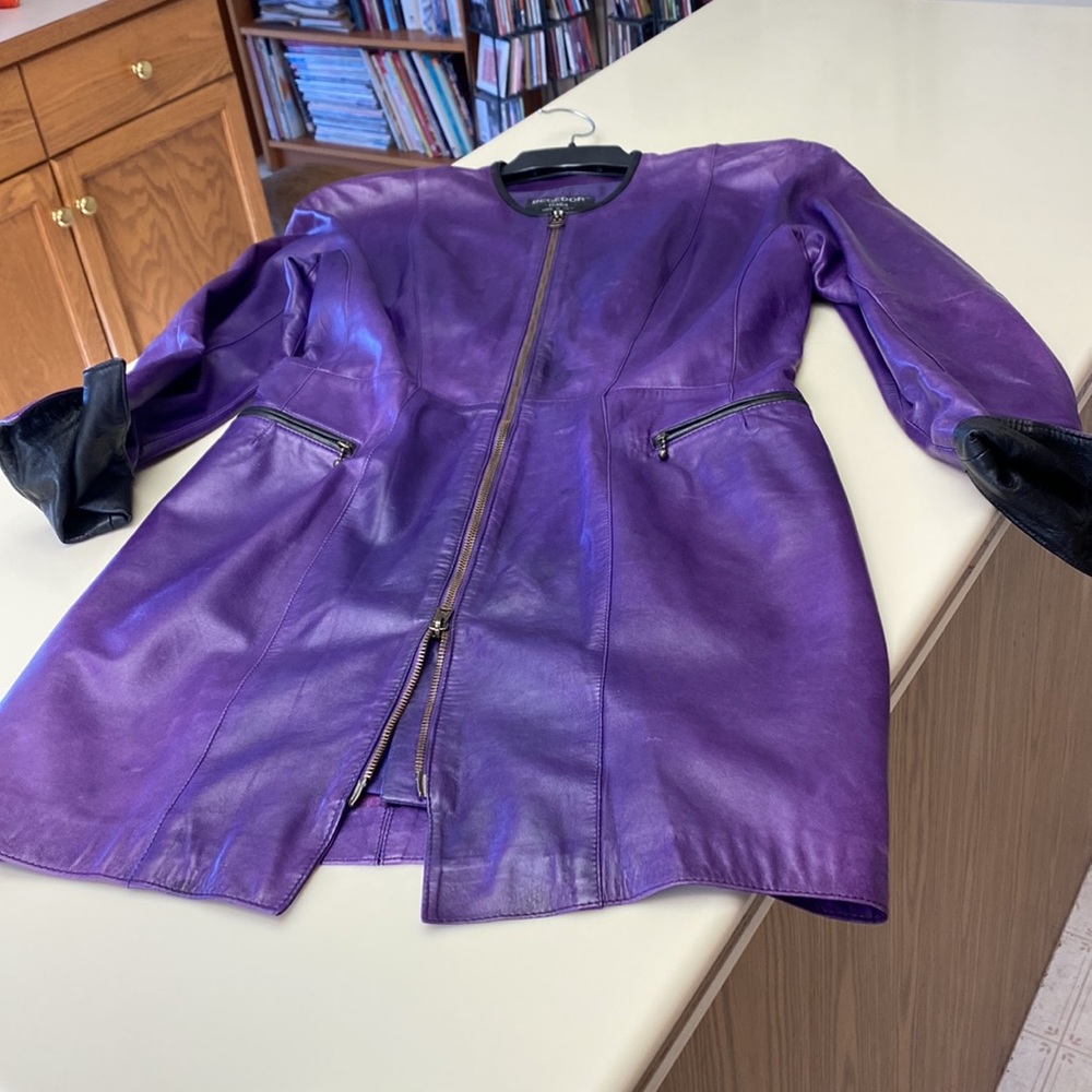 Begedor 1980s purple leather dress featuring a two way zipper and side zippers. - Picture 5 of 9